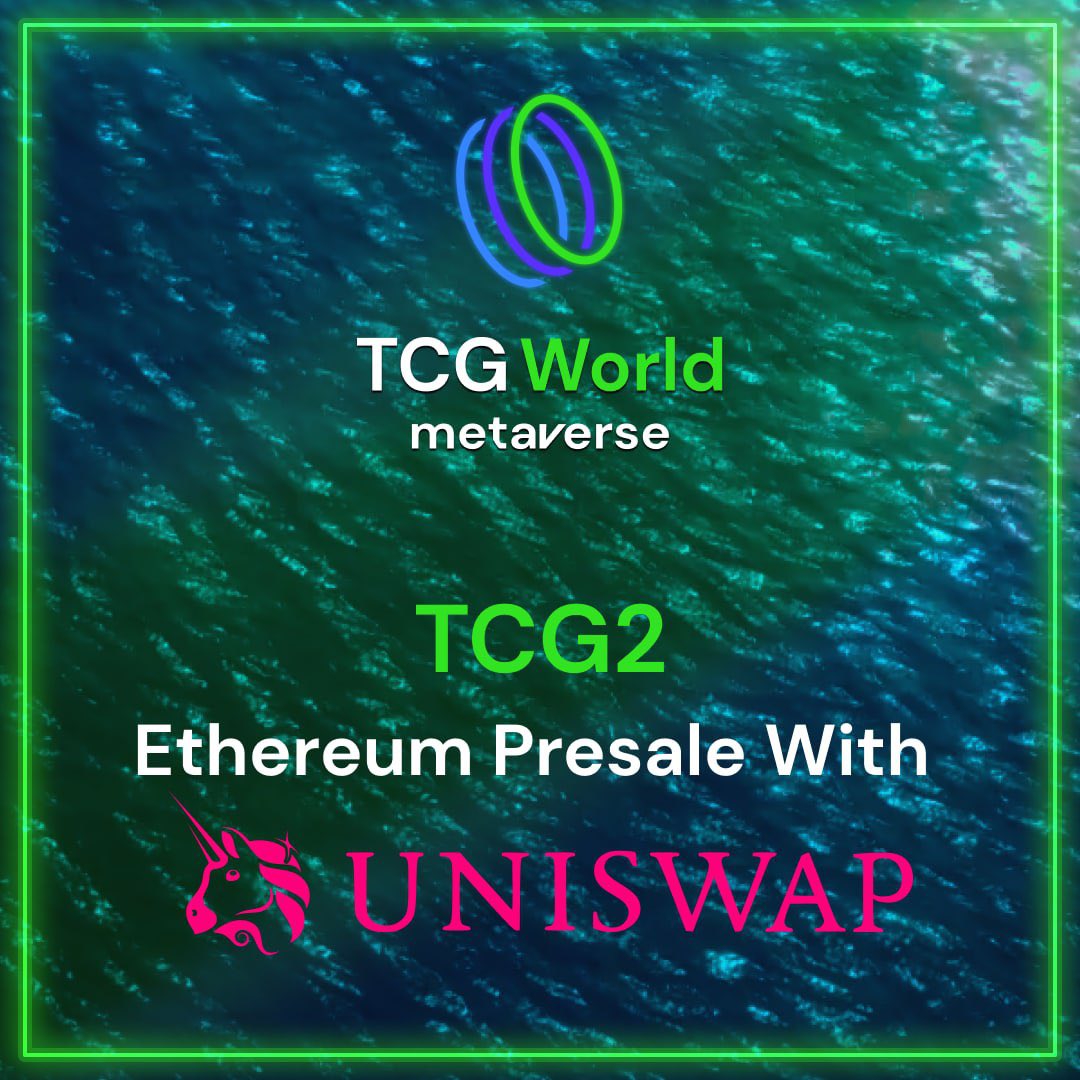 TCG World (@officialtcgcoin) on Twitter photo 🥳TCG2 UNISWAP PRESALE LAUNCH🥳
#TCGWorld is very excited to share with you our launch on <a href="/Uniswap/">Uniswap Labs 🦄</a> with a #TCG2 presale!
Buy #TCG2 (ETH) at a 5% discount for a limited time 👇
Presale Link tcg.world/presale/4ebd02…
#Metaverse #NFT #playtoearn #Uniswap #presale #ETH #Ethereum 🥳TCG2 UNISWAP PRESALE LAUNCH🥳
#TCGWorld is very excited to share with you our launch on <a href="/Uniswap/">Uniswap Labs 🦄</a> with a #TCG2 presale!
Buy #TCG2 (ETH) at a 5% discount for a limited time 👇
Presale Link tcg.world/presale/4ebd02…
#Metaverse #NFT #playtoearn #Uniswap #presale #ETH #Ethereum