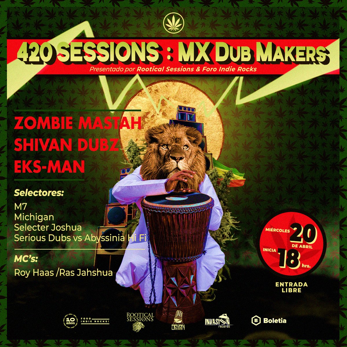 Este 420 cáele al '420 Sessions' de <a href="/rooticalvibes/">Rootical Sessions</a> y celebra con mucha música y buena vibra. 🦁🎶
👉🏼 ¡Entrada libre con registro! bit.ly/3jABPY0