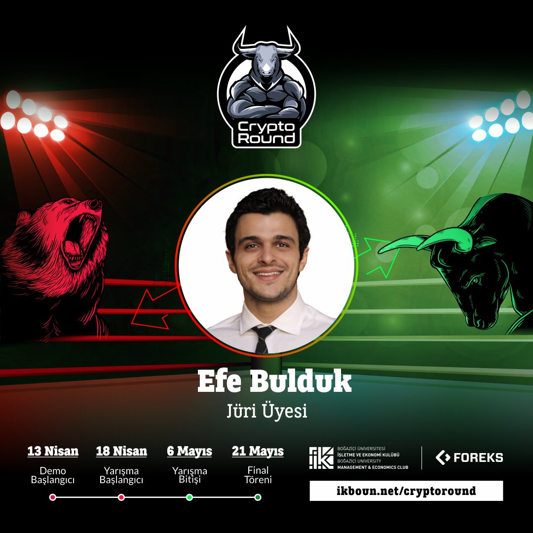 Değerli ekonomist <a href="/TheBullduck/">Efe Bulduk</a>, CryptoRound'un değerlendirme süresi boyunca jüri üyesi olarak yer alacak. Herkesin katılabileceği kripto para yarışması CryptoRound'a yarışmacı olarak katılmak için bio'daki linkten kayıt olabilirsiniz.