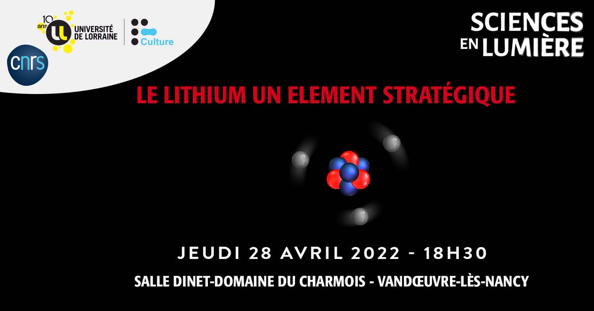 LumiereSur_CNRS's tweet photo. 📢  Jeudi 28 avril 18h30 salle Dinet-Domaine du Charmois #Vandoeuvre nous allons parler #Lithium  📱🔋avec #AnneSylvieAndreMayer  Directrice de @GeoRessources  @univ_lorraine @cnrs_centre_est avec #UP2V https://t.co/lAI84N5aZX