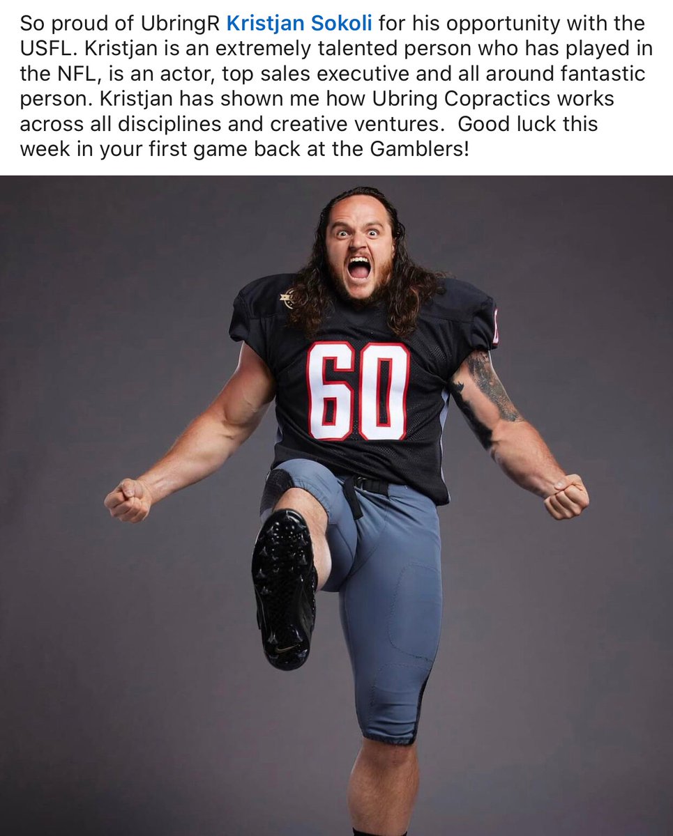 ubring's tweet photo. So proud of the people I get to work with as a coach of COPRACTICS. Congrats to UBRINGR @Kristjan90 for his opportunity to play in the USFL. Gamblers! https://t.co/O9F3hnK1wU