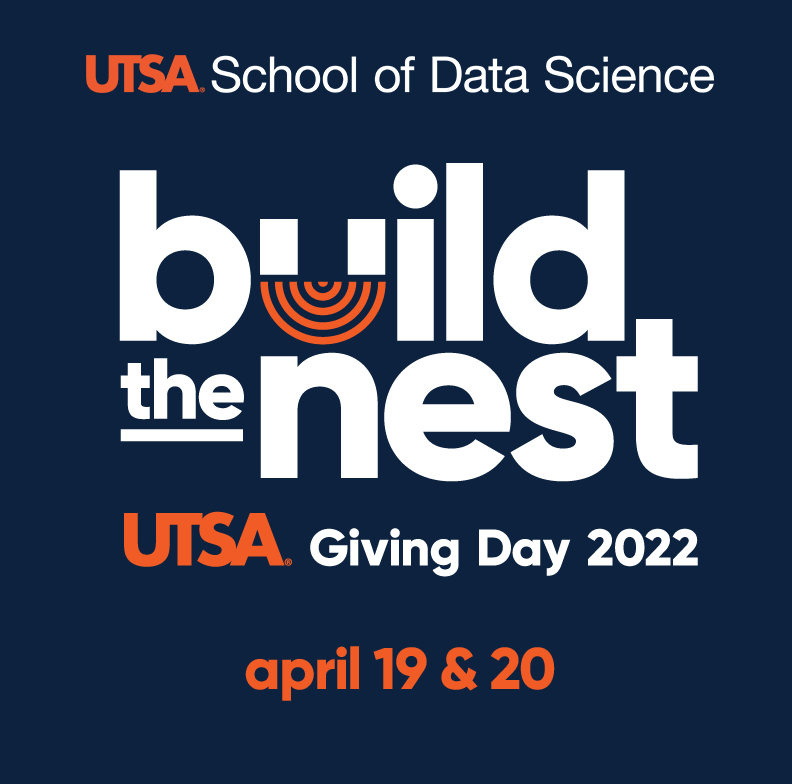 utsacaicc's tweet image. #UTSA Giving Day 2022 Build the Nest!
Support SDS students:
✅  Scholarships undergrad &amp;amp; grad students
✅  Seed grants
✅  Community collabs
✅  Experiential learning
✅  Micro-grants/community sponsorships
Donate April 19 &amp;amp; 20: bit.ly/3O4U3iq
#buildthenest #SDSData