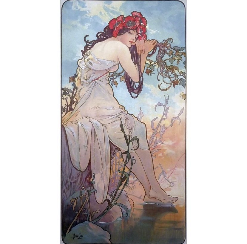 coll_artemisiae's tweet photo. Après la thématique commune sur la mythologie, Les artistes d’Artemisiae revisitent leurs œuvres préférées. 
Lauriane (lo_cdt) a représenté « L’été » de Mucha dans son propre style ✨ https://t.co/5ZEAuK8BHI