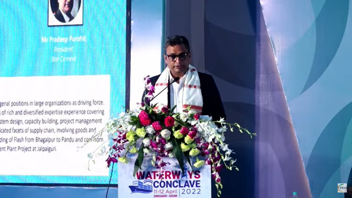 Waterwayscon's tweet photo. "Load handling infrastructure should be available in waterways like railways or other modes of transportation"- Mr. Pradeep Purohit, President, @StarCementKol at #WaterwaysConclave 2022 in Dibrugarh, Assam. https://t.co/e6qiS6bCOg