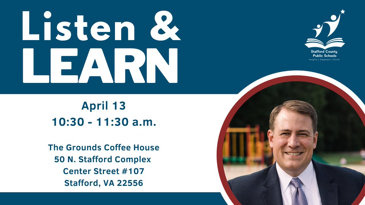 SCPSchools's tweet photo. Dr. Taylor invites the community to tomorrow morning's Listen &amp; Learn event at the Grounds Coffeehouse from 10:30-11:30 a.m. #SCPSForward For more information visit: https://t.co/NVWVLR5jDE https://t.co/yfc59lKHkb