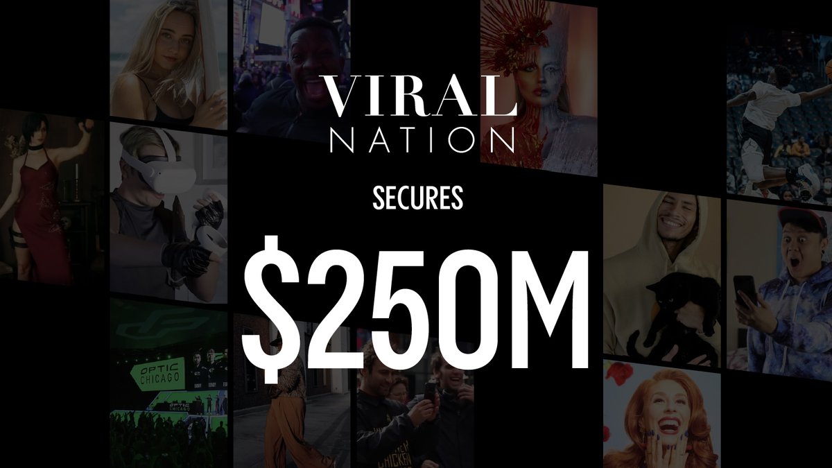 viralnationinc's tweet photo. Viral Nation is proud to announce an initial funding round of $250 million led by Eldridge with participation from Maverix Private Equity to fuel the company’s tech and market growth strategies. See the message from our founders &amp; press release for more.
https://t.co/OpLwFoChyE https://t.co/W8XTgYN0ql