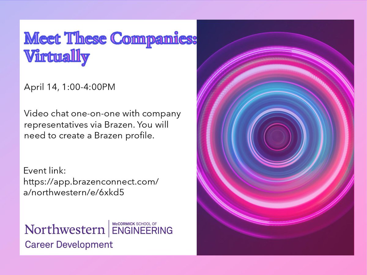 NUEngCareers's tweet photo. Meet These Companies this week in person and virtually! You don't want to miss these events! https://t.co/ZA4qDTDF7G