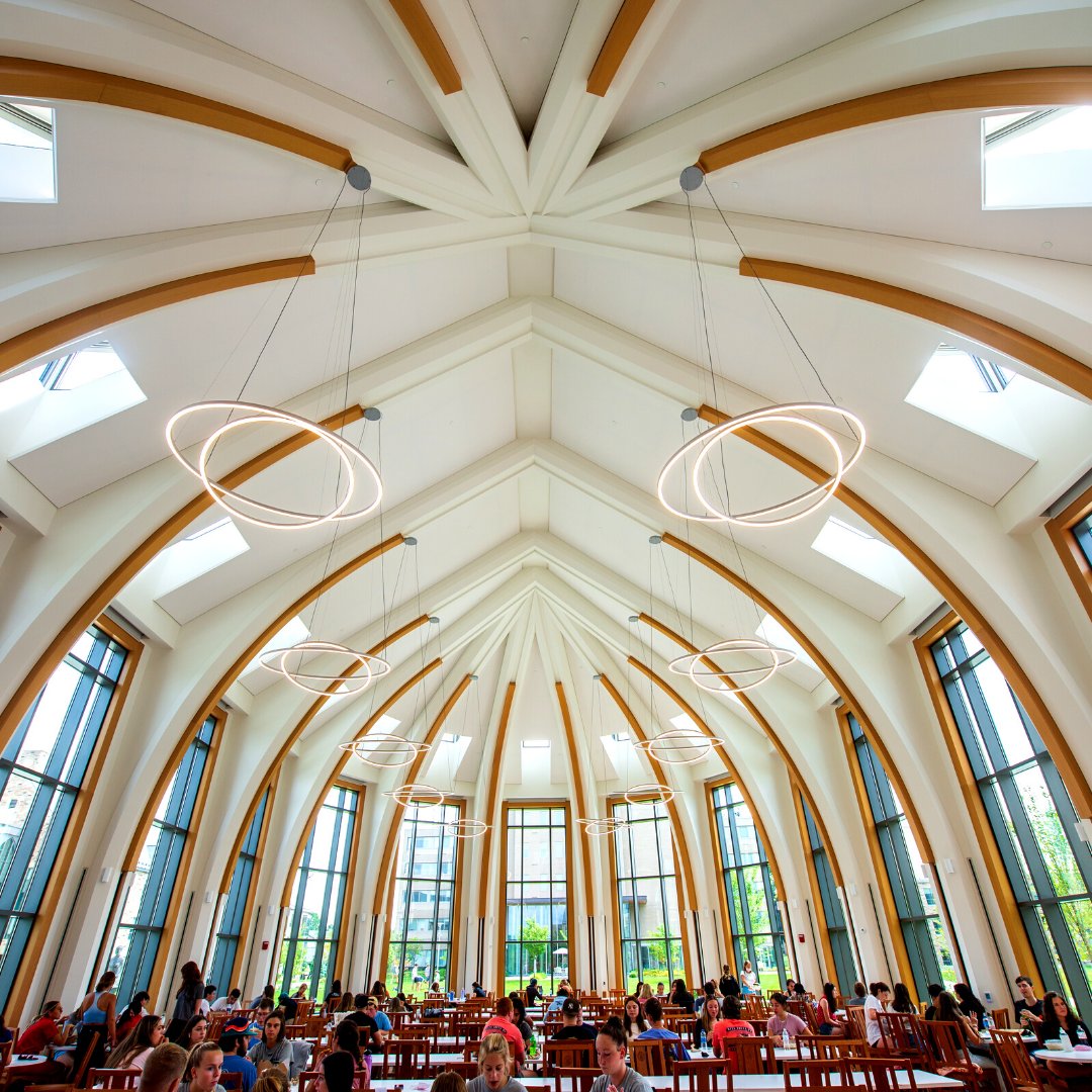 SacredHeartAlum's tweet photo. Talk about a #SHUView 🤩 Can you guess of the name of this dining hall and what building it's located in on campus? #TriviaTuesday #SHUAlumni #WeAreSHU https://t.co/UkaZbNhSQS