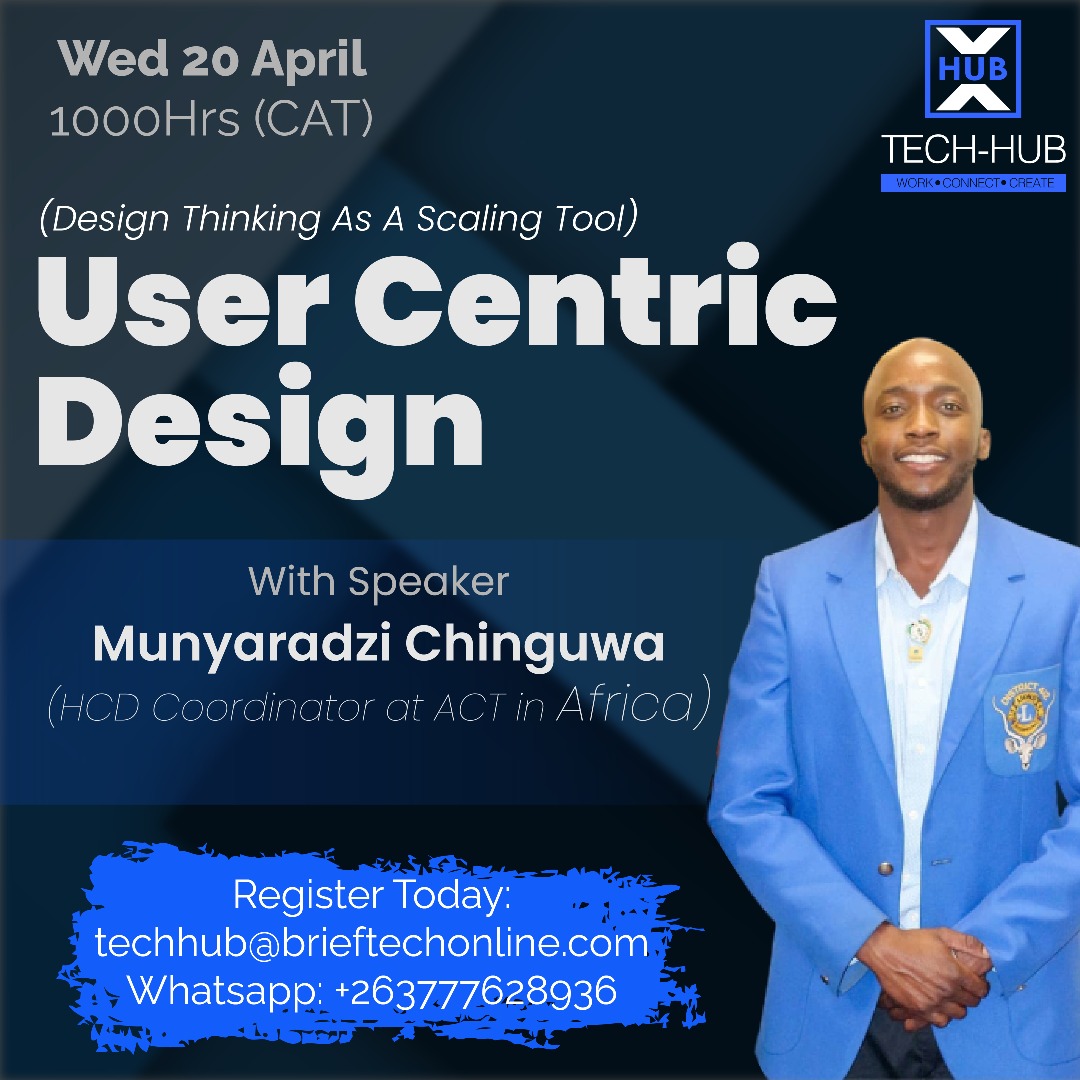 Next week Wednesday, our HCD Coordinator will be introducing the concept of Design Thinking as a method for scaling startups/ early-stage businesses. Register with <a href="/HarareHub/">Tech Hub Harare</a> through the contact details in the image. You're welcome to attend
#DesignThinking #Innovation #design