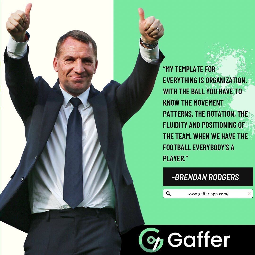 thegafferapp's tweet photo. A quote on team organization by @LCFC Manager, Brendan Rodgers. How do you find the balance between individual freedom and pattern play?⁣ ⚽ 
⁣
Organize your own drills and activities with the help of the 𝐆𝐚𝐟𝐟𝐞𝐫 𝐀𝐩𝐩 today! Sign up with the link in bio 🔝 https://t.co/Dov0AtRoKd