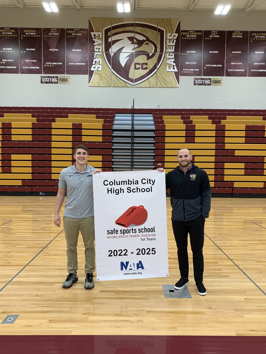 CCityEaglesAD's tweet photo. CC has been awarded the National Athletic Trainer's Association Safe Sports School Award! This award champions safety &amp; recognizes secondary schools that have met recommended standards to improve safety in sports. Funding provided by the Great Lakes Athletic Trainers' Association https://t.co/4q0zpWAwjo