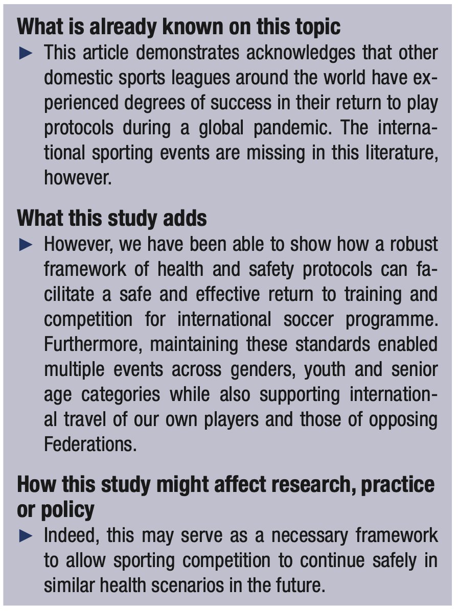 🚨NEW #OriginalResearch!

🦠  Facilitating national football teams return to training and competition during the COVID-19 pandemic, with <a href="/GuardAndy/">Andy Guard</a> <a href="/anne_bren/">Anne Brenneman</a> <a href="/mattbradley11/">Matt Bradley</a> <a href="/GeorgeChiampas/">George Chiampas</a> <a href="/ussoccer/">U.S. Soccer</a>

👉🏼 bit.ly/3KyyLI5 

#UnderTheSpotlight
#WeAreBOSEM