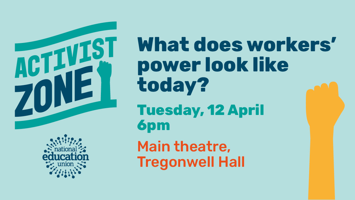 RedHen90's tweet photo. 💥What does workers power look like today? 
6pm, Tregonwell Hall

FT.
@emsamrose - Senior Vice President Elect
@OvetzRobert - author of Workers' Inquiry and Global Class Struggle
Sian Moore- University of Greenwich
@hstevenson10 - University of Nottingham 

#neu22 #NEU2022 https://t.co/0reAxgbIc8