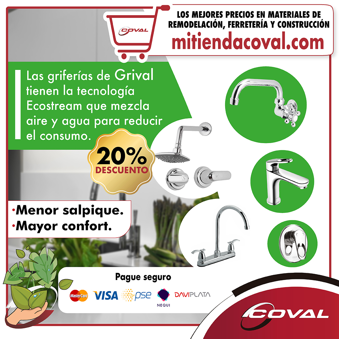 CovalComercial's tweet photo. 👨🔧👩🔧Tenemos #descuento del 20% en nuestras #griferías para lavamanos, lavaplatos y duchas: https://t.co/HAim44U8lY
👉Adquiera las griferías de #Grival tienen la tecnología #Ecostream que mezcla aire y agua y reducir el consumo.
💧Menor salpique. Mayor confort.
#ahorraragua https://t.co/z2uAUXM5FX