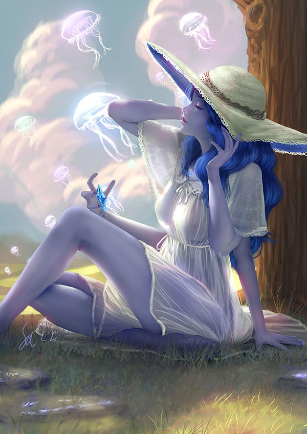 raphireart's tweet image. I enjoyed Elden Ring thoroughly but admittedly since it's my first Souls game, it stressed me out quite a bit, so I did a fanart our best girl Ranni chilling with some jellyfish spirit summons while taking a break from getting rekt hahaha :P

#eldenring #ranni #fanart