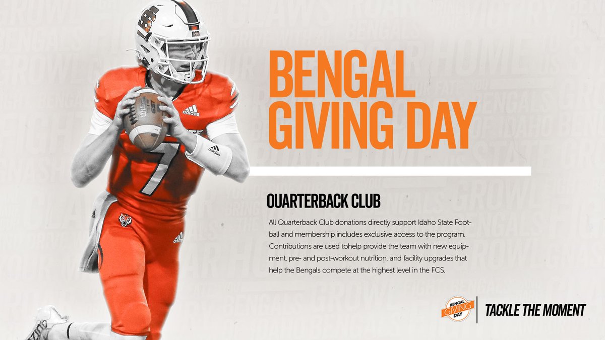 🔥🔥𝗕𝗘𝗡𝗚𝗔𝗟 𝗚𝗜𝗩𝗜𝗡𝗚 𝗗𝗔𝗬🔥🔥 All Quarterback Club donations directly support Idaho State Football. Contributions are used to provide the team w/ equipment, nutrition, and facility upgrades. 𝗗𝗢𝗡𝗔𝗧𝗘 𝗛𝗘𝗥𝗘: bengalgivingday.isu.edu/giving-day/411… #BengalGivingDay #Roar #TTM