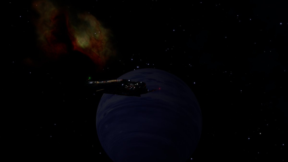 CmdrPete's tweet photo. On approach to the NGC 1931 nebula and we find what we believe to be the smallest gas giant we have come across, similar in size to the other planetary bodies and not much bigger than it's own moons. We submit our findings to @CanonnResearch so they can send a science team https://t.co/67ZK0rzhrv