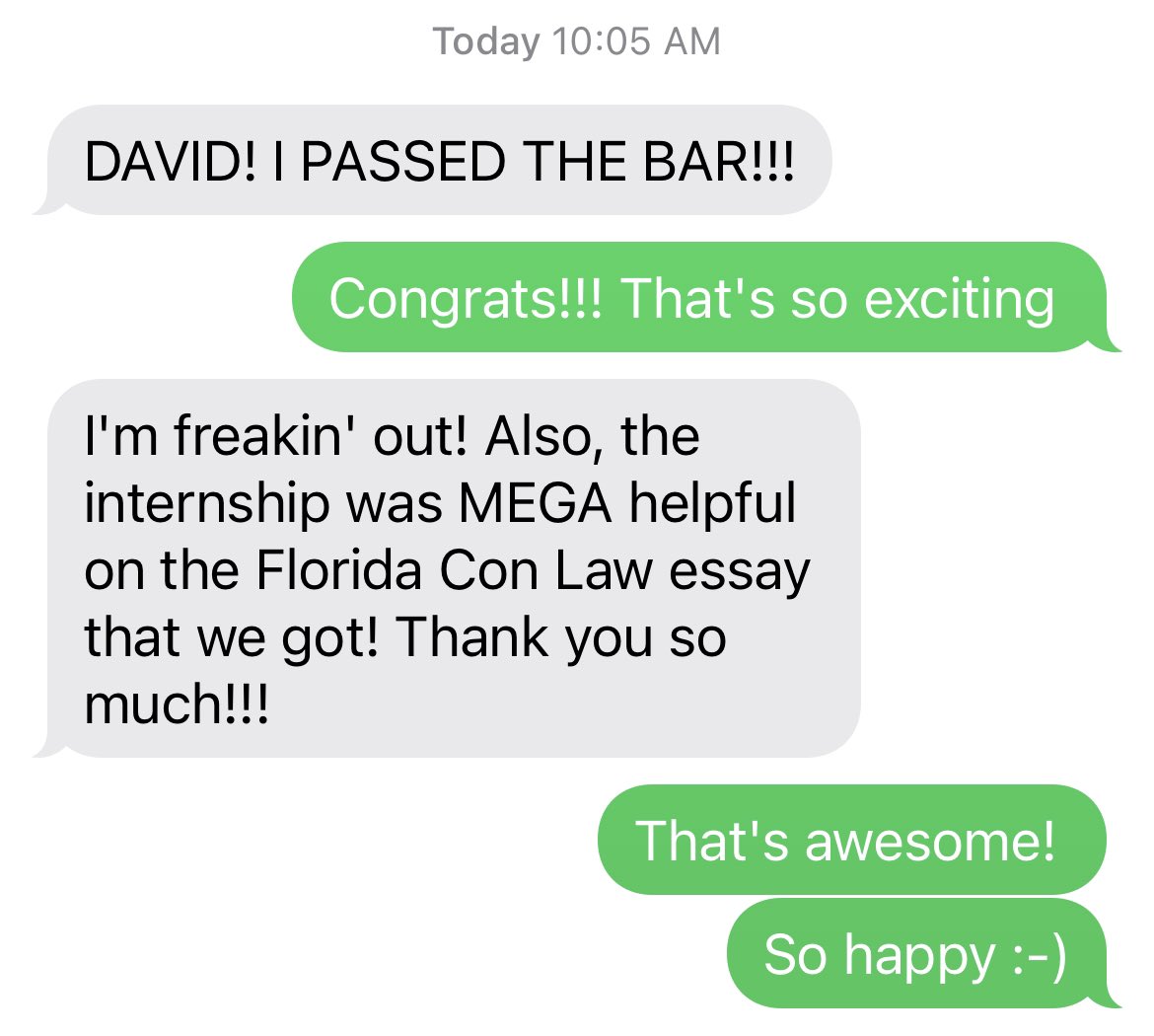 thatgrimes's tweet photo. I got an amazing text from one of my former @FSUCollegeofLaw legal interns! Congrats, and welcome to the profession! #HappyDavid #LawLife #FirstBranch https://t.co/EaLLFBud3U
