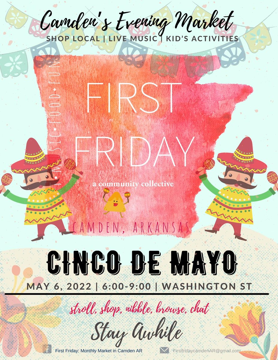 FirstMonthly's tweet image. You don't want to miss this!  May 6th, 6-9PM in downtown Camden.  #firstfridaymarket  #camdenar  #fridaynitefun  #livemusic  #food  #games