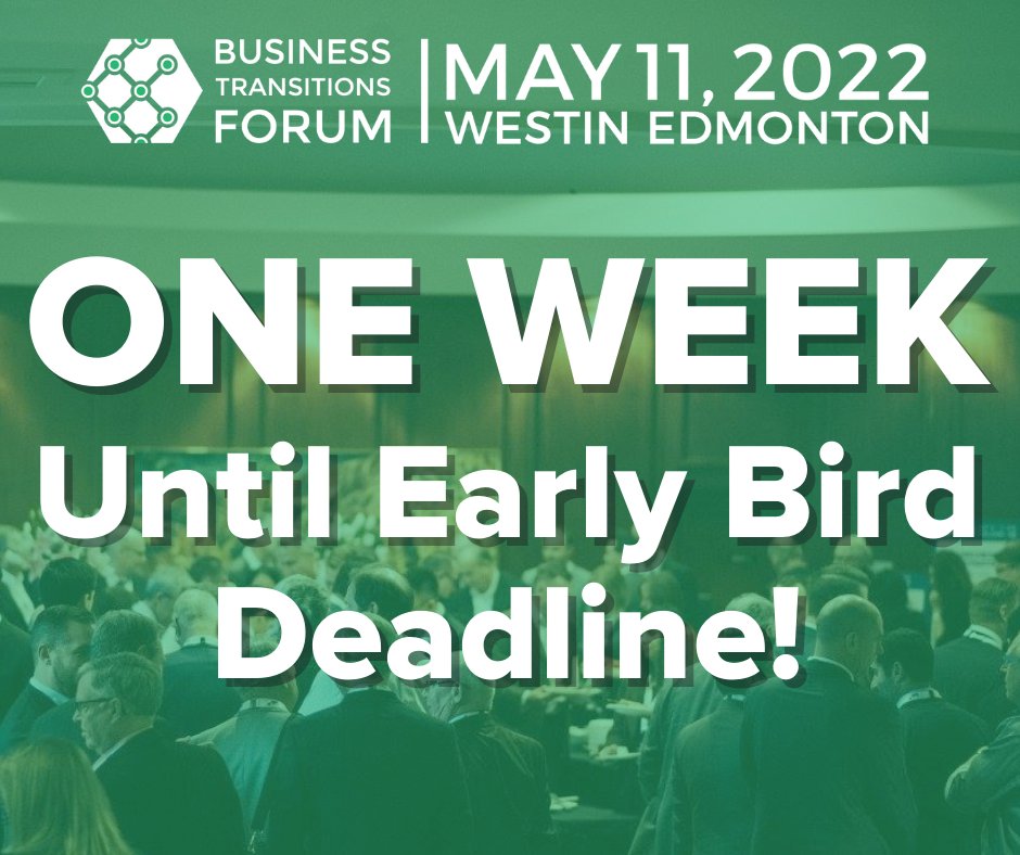 There is officially ONE WEEK left until BTF Edmonton’s Early Bird deadline! 

Save up to $400 by acting now and registering.

Make your business more valuable, acquirable, and successful!

Register here: bit.ly/3KRMY33