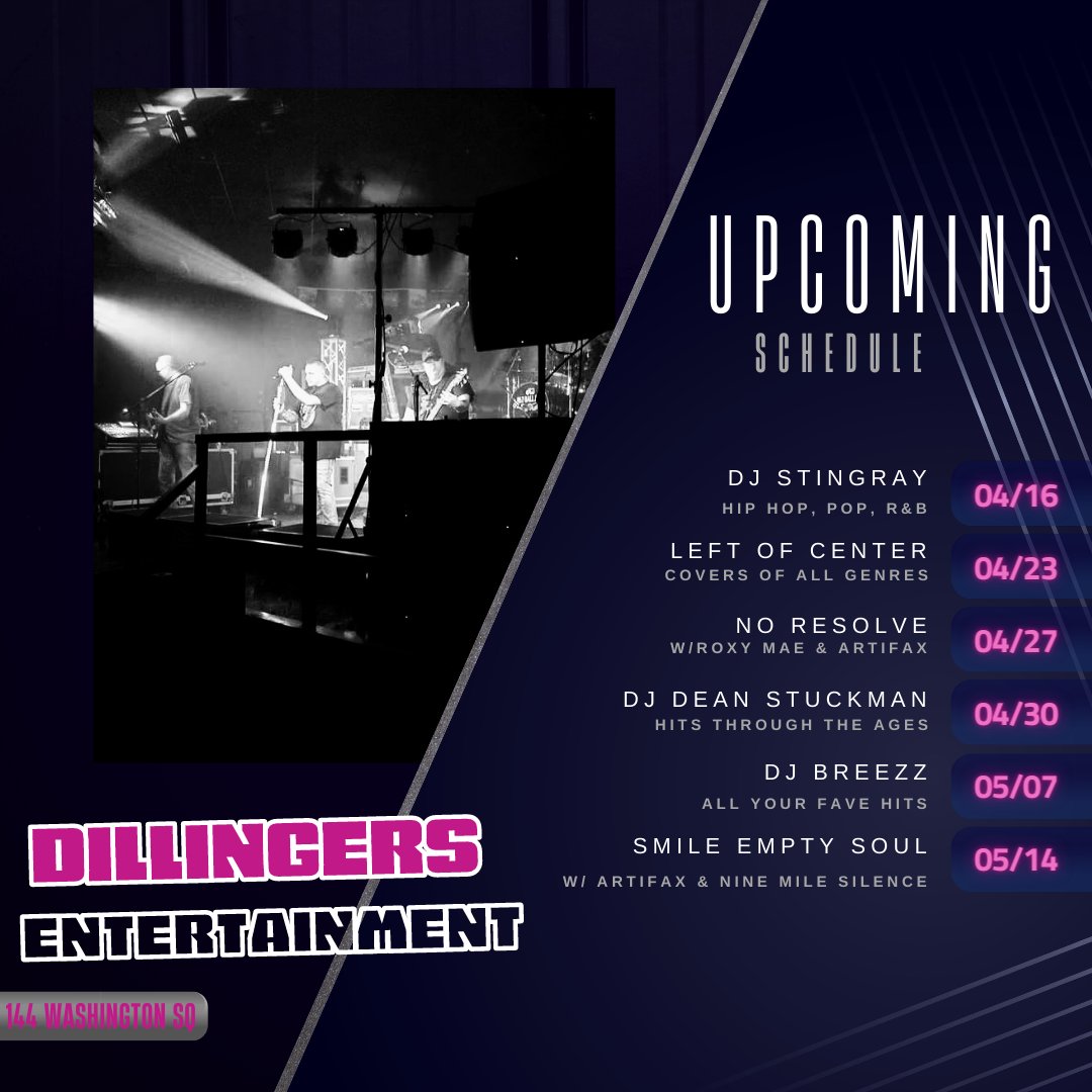 We have an amazing lineup of events coming to you! Check out what we've got on the schedule! Next up is guest DJ Stingray this Saturday!

#bucyrus #ohio #livemusic #events #dj #party #music
