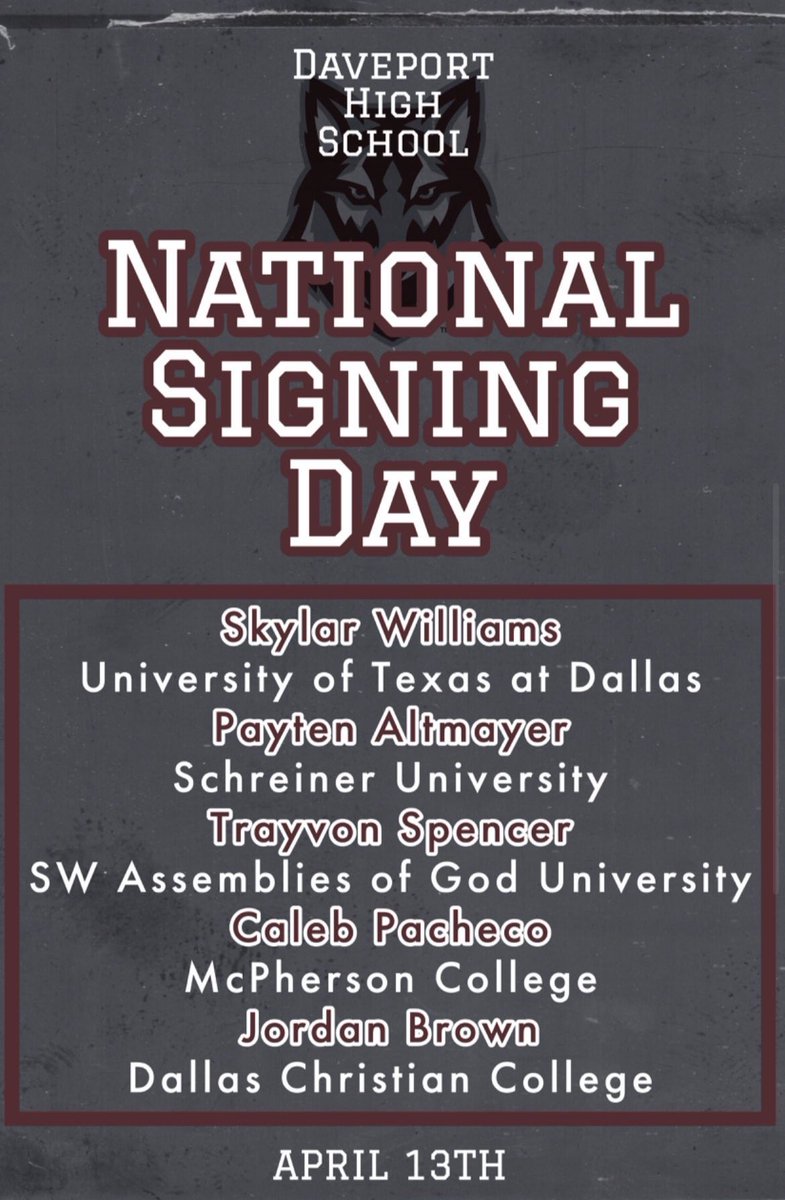 Come out tomorrow to support Davenports first ever signing class! Oh and our VERY OWN, Ms. <a href="/payten70969747/">payten</a>  🐺🖤🤘🏼