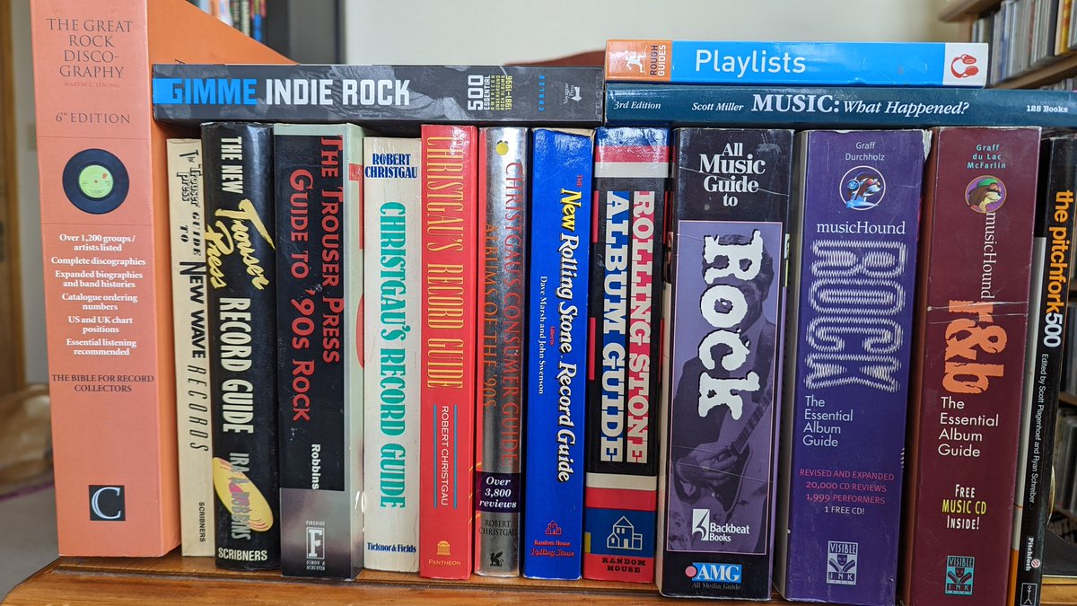 lmolen's tweet photo. Hey, @themrpatty, your terrific #booknook episodes on @SuburbsPod always take me down new paths. Many thanks! Here's my slice of record guides. (It's overkill, I know). I highly recommend the eclectic Scott Miller guide but suspect you already have it. https://t.co/SM4DMYVdfx