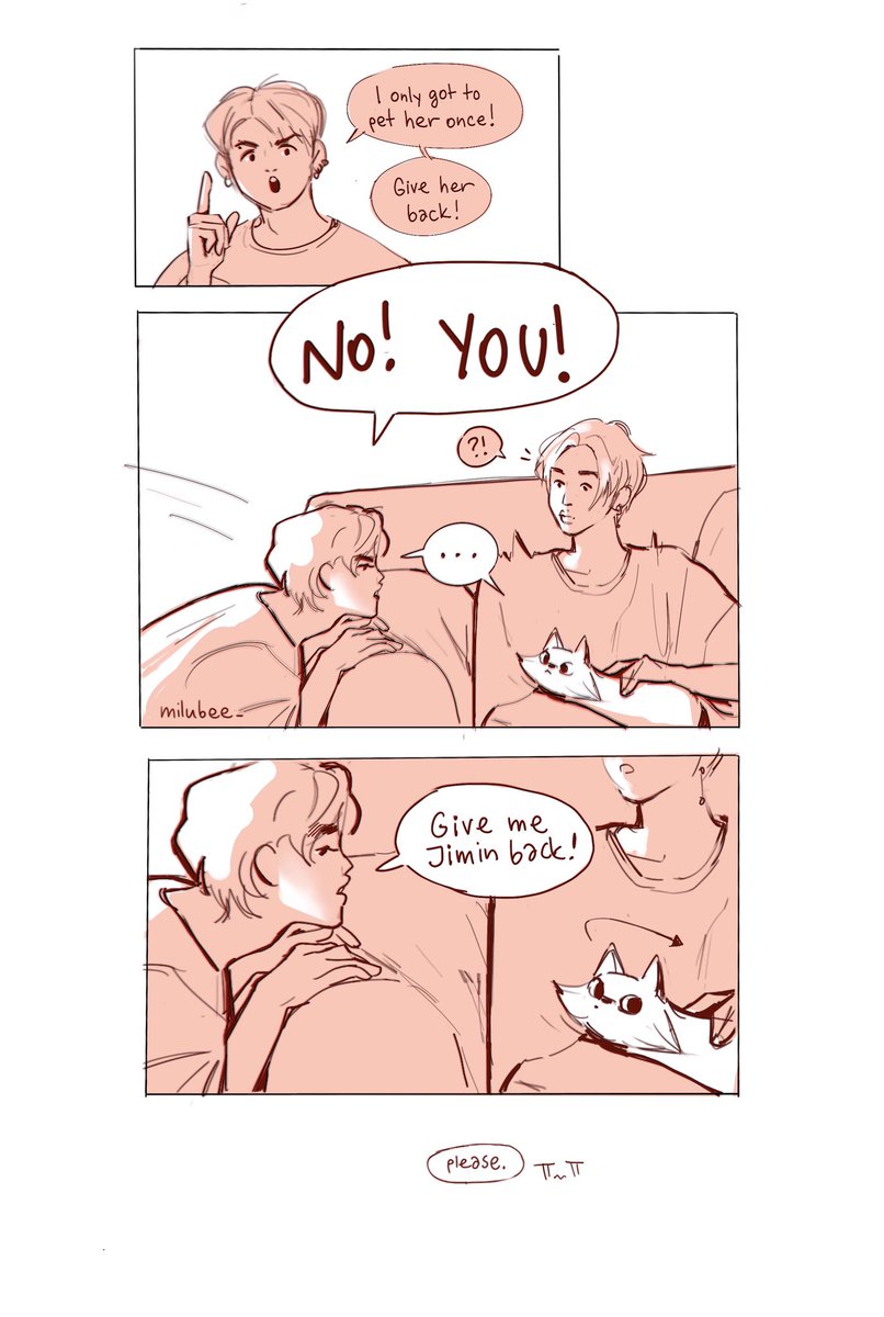 bangtan cat 2/?
with a new member in the family you gotta fight for your cuddle rights
#jiminfanart #vmin