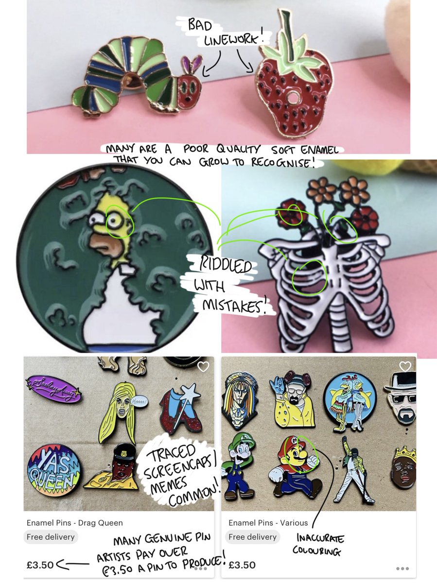 blacksmoke1033's tweet photo. During #EtsyStrike, I have written a quick and simple guide on how to spot counterfeits and resellers for pins so buyers can do their best to only give their money to the genuine artists. The post is available PUBLICLY AND FOR FREE on my Patreon: https://t.co/wURPhzc7Pl https://t.co/Vwn3HZ3XIt