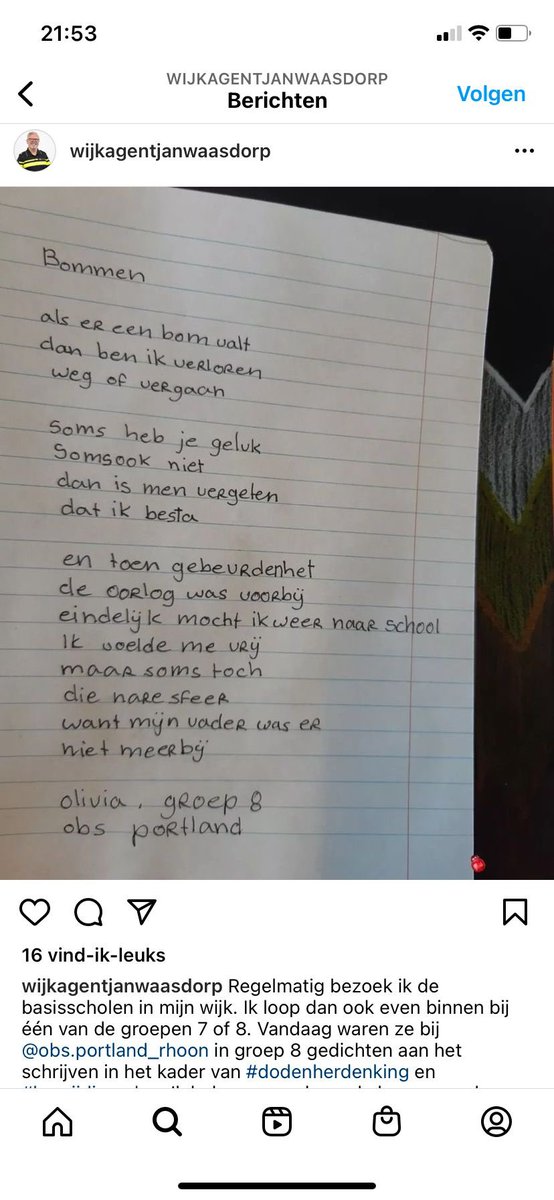 Wijkagent @WA_Portland plaatste dit op Instagram. Trots op onze Olivia! #obsportland #dodenherdenking #4mei #groep8