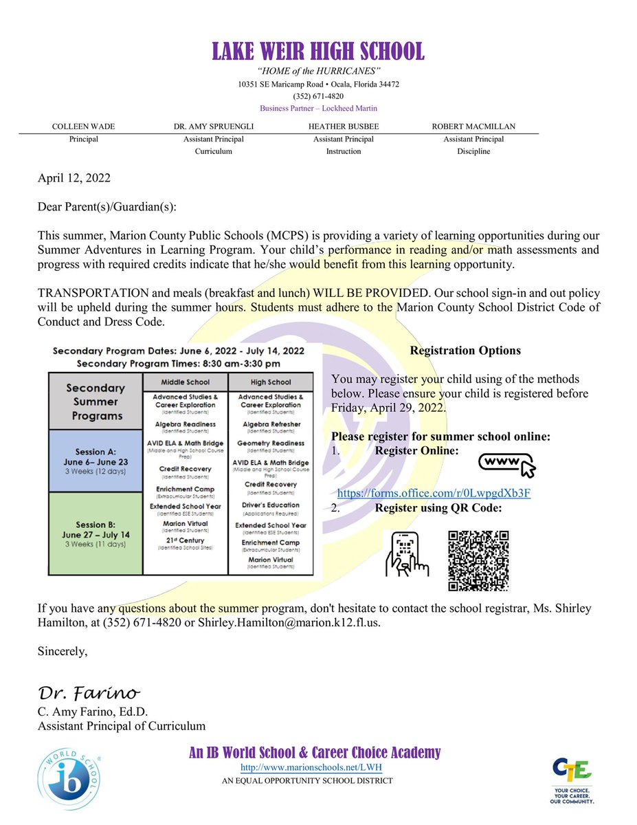 We are offering summer school options. Failed a core class? Want to learn how to drive? Need to pass the Algebra EOC? Interested in our magnet programs? Need to stay fit both physically and mentally? Want to stay ahead in math, reading, and writing? For info, visit our website.