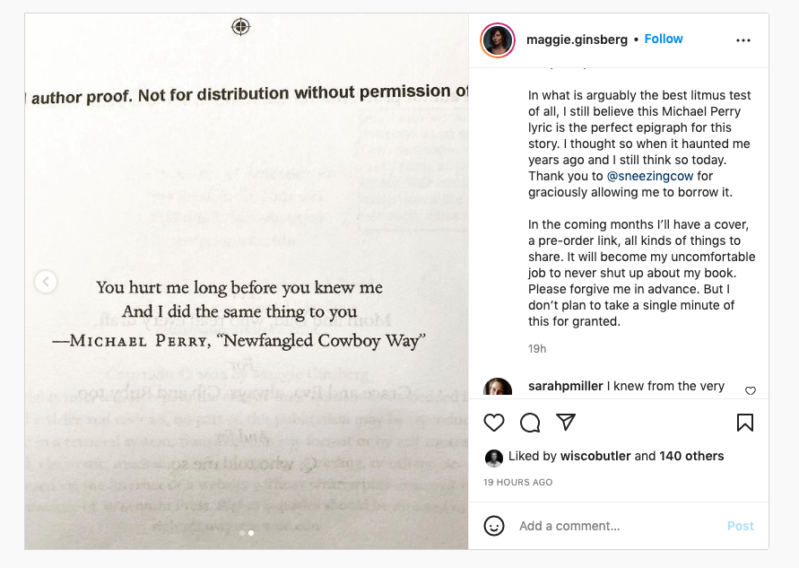 Things like this make my day. I remember scrawling that out in my little house on Main Street in Nobbern a long while ago, the Larrivée on my lap. Thank you <a href="/maggieginsberg/">Maggie Ginsberg</a> and congratulations on the book.