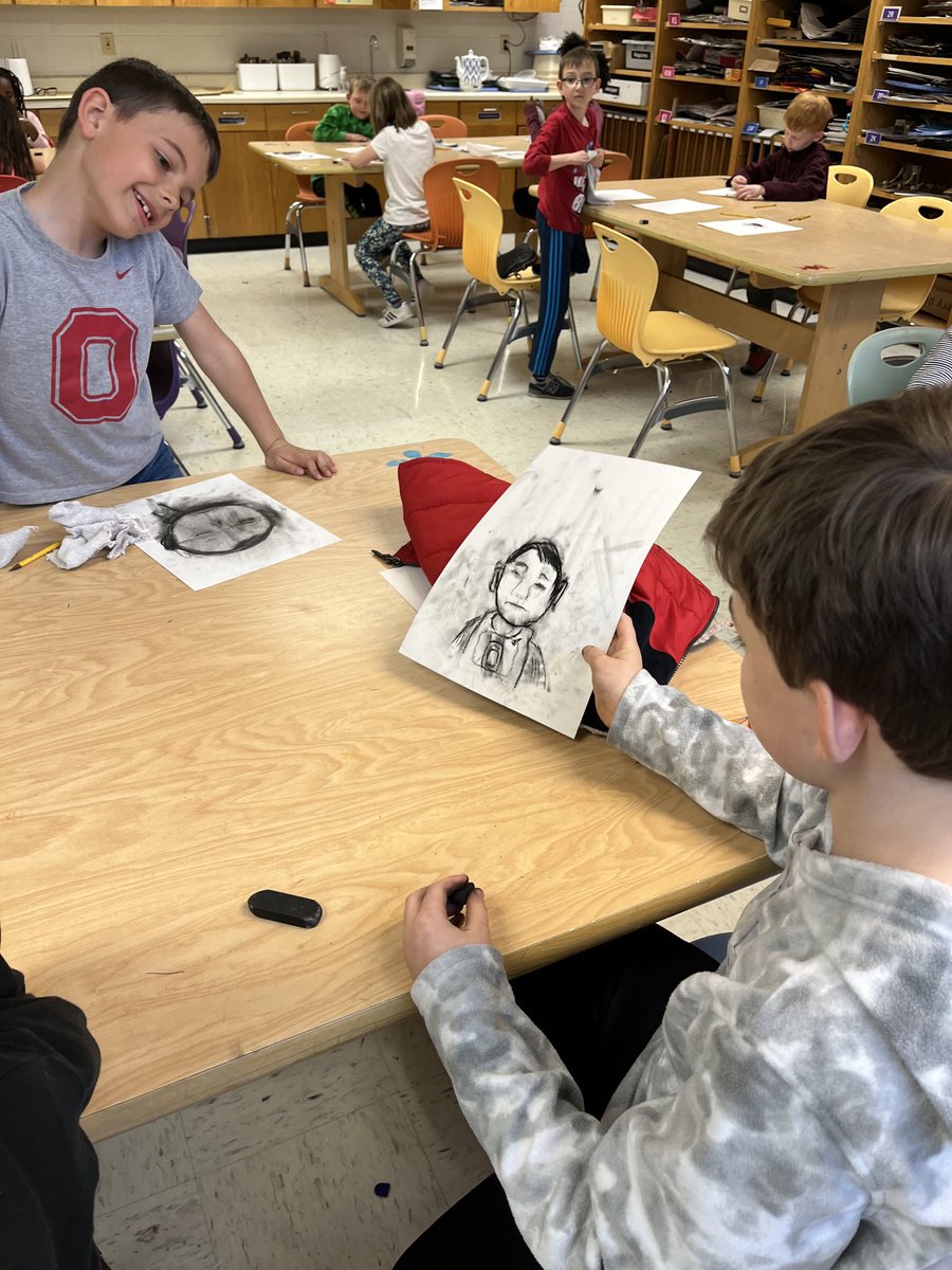 2nd grade artists charcoal sketches of their classmates ⁦<a href="/BexleyMontrose/">Montrose Elementary</a>⁩ #k12artchat