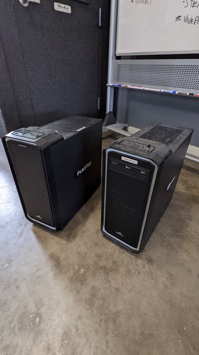 JJCastilloVR's tweet photo. Today we retire these 2 beautiful machines. Literally the first #PC I owned and built just to work in #VR (GTX 970) and the first PC for my first employee in 2017 (GTX 1070). As we get ready to leave our 1 room studio for a much bigger facility we thank you for getting us here ❤️ https://t.co/llxAvIFQGn