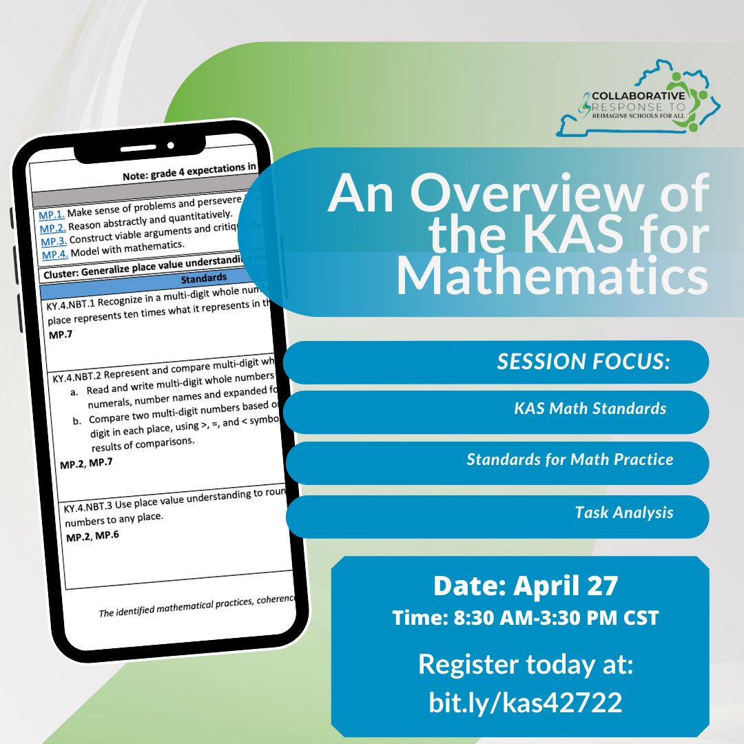 Math teachers and leaders, join me on April 27th for an Overview of the Kentucky Academic Standards for Mathematics. Register today at bit.ly/kas42722 <a href="/GRRECKY/">GRRECKY</a> <a href="/ManicMathMonday/">Manic Math Monday</a>