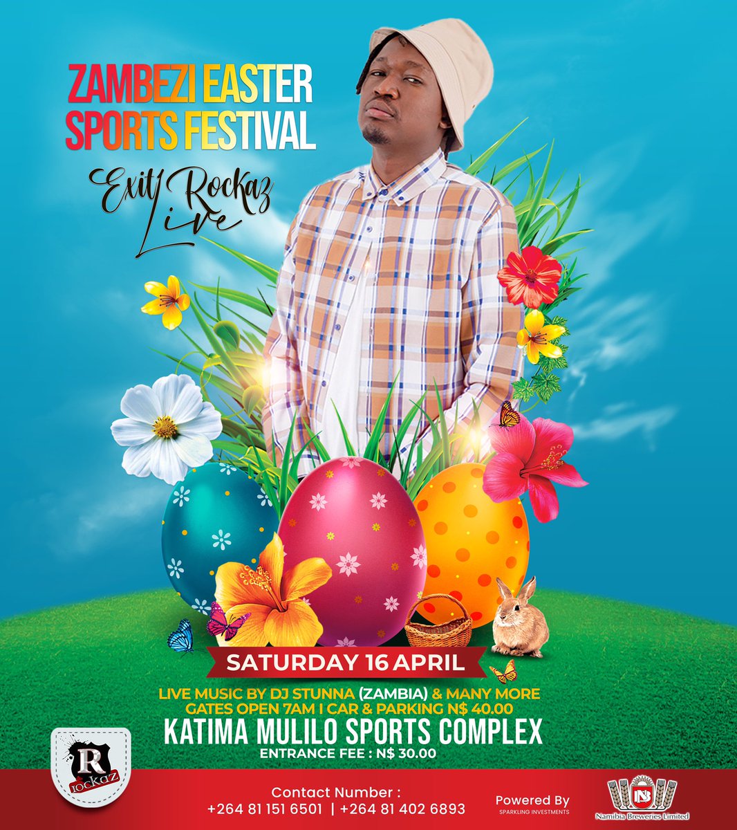 ExitRockaz's tweet photo. KATIMA MULILO!! IT’S YOUR TIME TO SHINE!! SEE YOU ON SATURDAY, WE CANT WAIT!! PACK THE COMPLEX!! SEE POSTER FOR ALL DETAILS!! #ZambeziEasterSportsFestival #SparklingInvestments #EASTERWEEKEND #NamibiaBreweries @ellachinaman #Oshikombo30 Follow Link Now! https://t.co/XpeEFt765L https://t.co/VZ1xPWEMKG