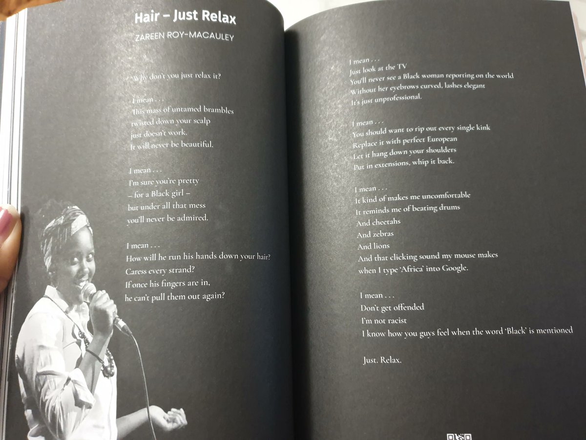 voicesthatSHAKE's tweet photo. Zareen's piece Hair-Just Relax tackles the politics of Black Women's hair. This prose also touches on racism and stereotyping.
Read this piece and many more in the powerful and beautiful Shake! Anthology. Buy now - https://t.co/dGf2QKtqmo
#10yearsofShake #ShakeAnthology https://t.co/Lzj0K44rsY