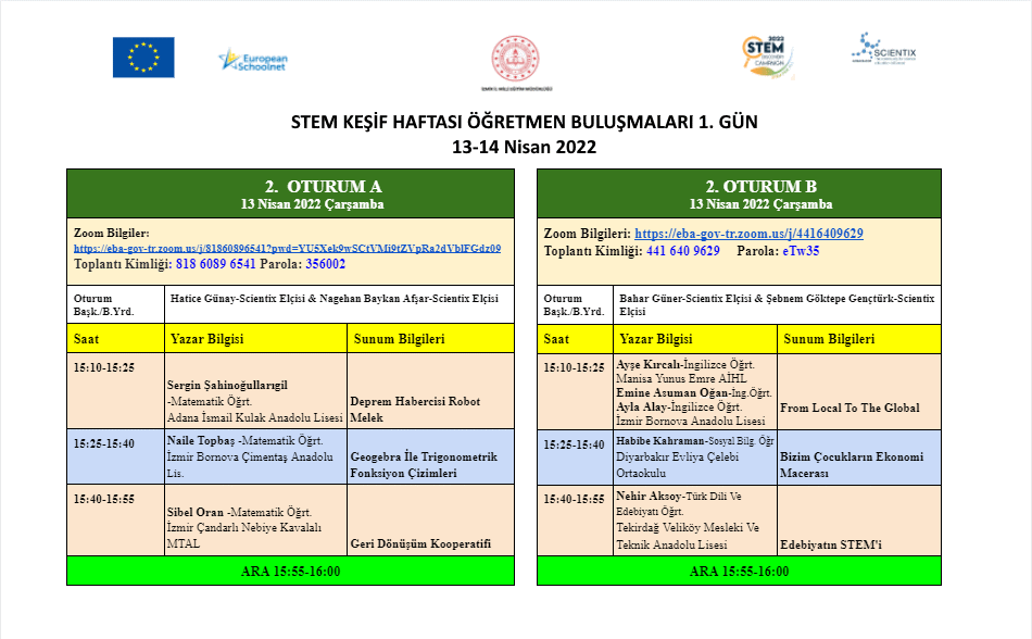 Dilek3541's tweet photo. 📢#STEM  KEŞİF HAFTASI ÖĞRETMEN BULUŞMALARI
Başlıyoruz

🗓️13-14 Nisan 2022  ⏰10:00-17:00

@izmir_ilmem @izmir_mem_arge
 
#SDC22 @scientix_eu @ScientixTurkey 
@koseoglu_gonca @meloben1 @kizimsophia @serifetakmaz @NBAYKAN @HGnay3 https://t.co/sWZ1NbsW2L
