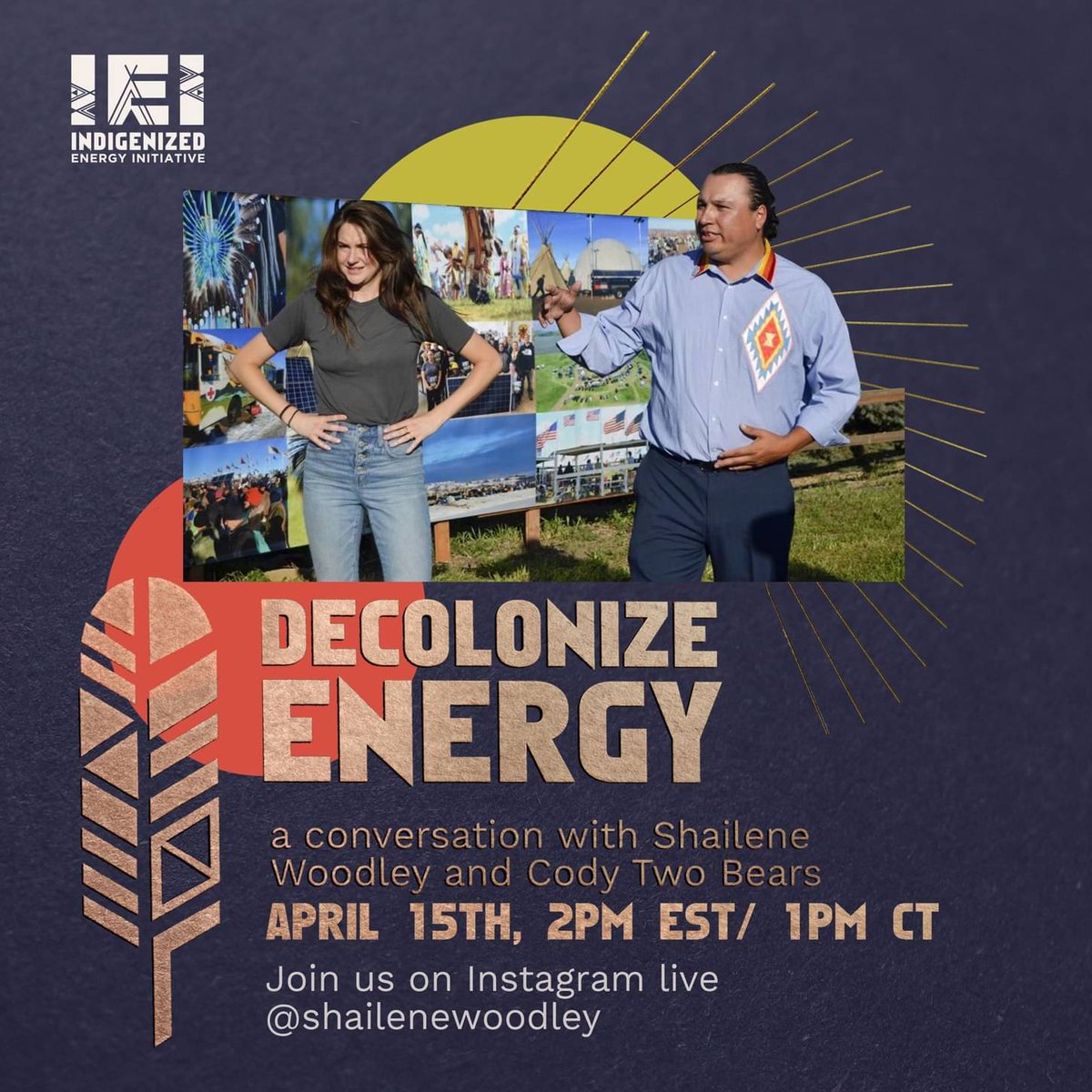 IG LIVE with @shailenewoodley - Cody Two Bears 🐻🐻 Friday, April 15th.

Topic 🌞🎤: How IEI @indigenized.energy is empowering #IndigenousCommunities via #SolarEnergy

#DeconolizeEnergy #solarwarriors #nonprofit #nativeamerican #indigenous #indigenousculture #indigenouspeople