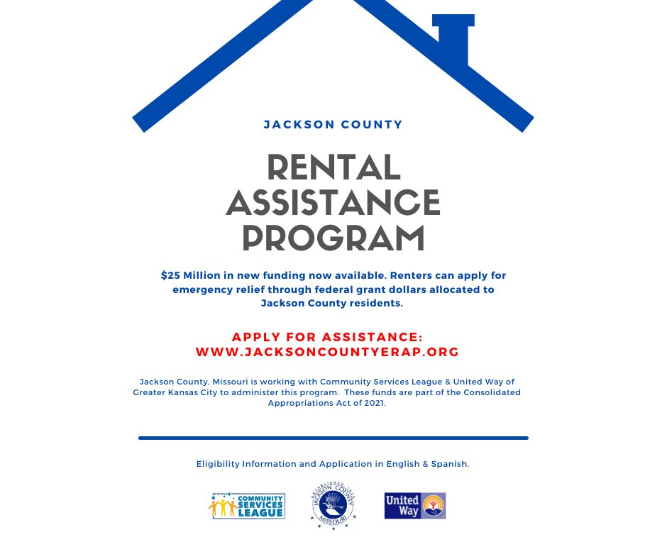 Independence Chamber (@indepchamber) on Twitter photo Behind on rent? <a href="/cslcares/">Community Services League</a> and <a href="/UnitedWayGKC/">United Way Greater Kansas City</a> have partnered with <a href="/JacksonCountyMO/">Jackson County MO</a> to help administer grant dollars awarded to the county from the most recent congressional COVID relief package. For more information visit-www.jacksoncountyerap.org. Behind on rent? <a href="/cslcares/">Community Services League</a> and <a href="/UnitedWayGKC/">United Way Greater Kansas City</a> have partnered with <a href="/JacksonCountyMO/">Jackson County MO</a> to help administer grant dollars awarded to the county from the most recent congressional COVID relief package. For more information visit-www.jacksoncountyerap.org.