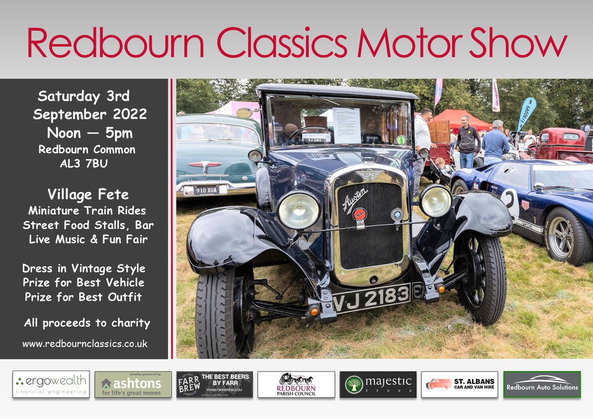 RedbournClassic's tweet photo. Want to bring your classic vehicle to the next Redbourn Classics? Tickets are now available, vehicles must be 25 years + . Full details on https://t.co/t2ClHGHXUY https://t.co/WbGjBxwQyI