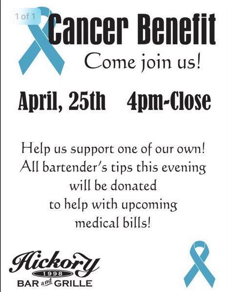 BobGreenburg's tweet photo. Mark down April 25th as a day to help out someone in need at the Hickory Grille in Hermitage.🙏 #fcancer https://t.co/Ak8rU2wdPV