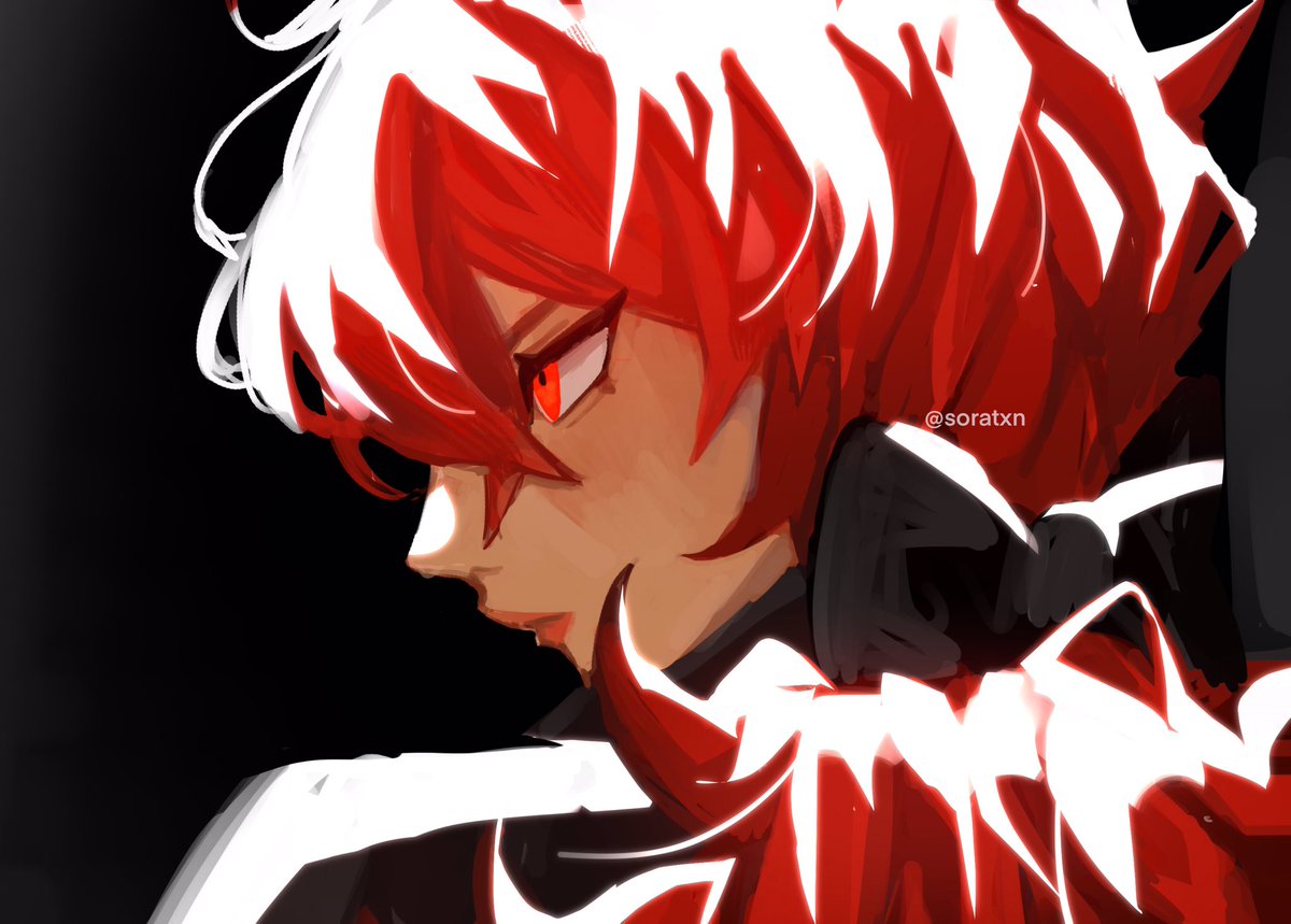 diluc (genshin impact) 1boy male focus red hair red eyes solo simple background black background  illustration images