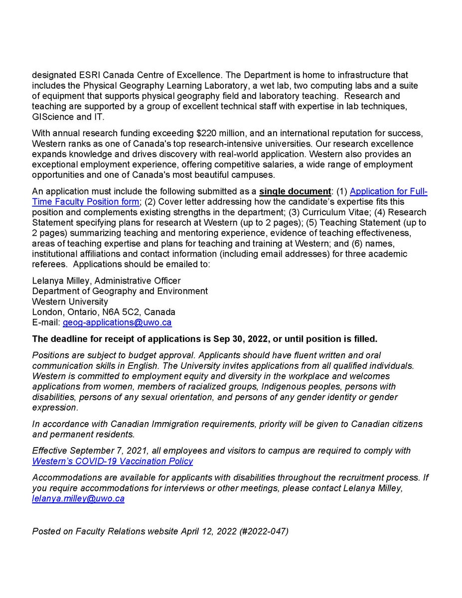 westernuGeoEnv's tweet photo. We - The Department of Geography &amp; Environment @WesternU - invite applications from candidates who self-identify as women for a probationary (tenure-track) position in #PhysicalGeography @ the Assistant Professor rank.

Applications due Sept. 30

Details:
https://t.co/xZ0Dnx69SN https://t.co/Q1brkE0qkp