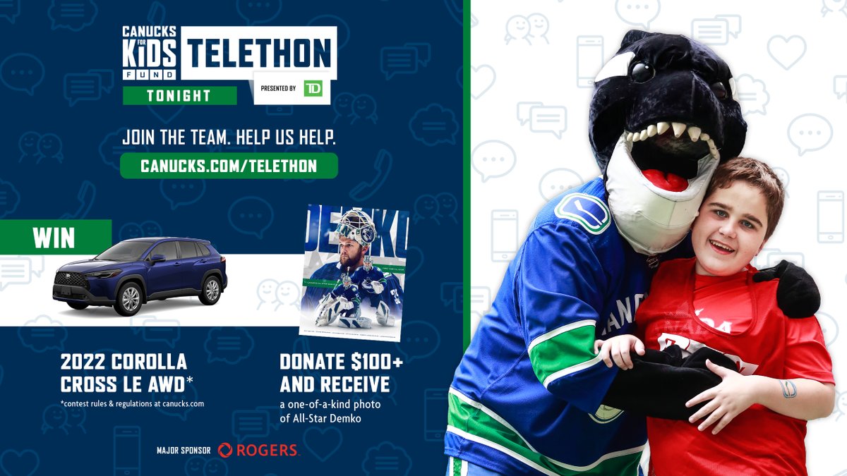 Canucksforkids's tweet photo. Today's the day! Help us help kids in BC by donating to our Canucks for Kids Fund Telethon!💙💚 

Donate $100 or more and you'll receive a one-of-a-kind photo of All-Star Demko! 

https://t.co/nd3BzhWKGx https://t.co/tAaJbbQsBC