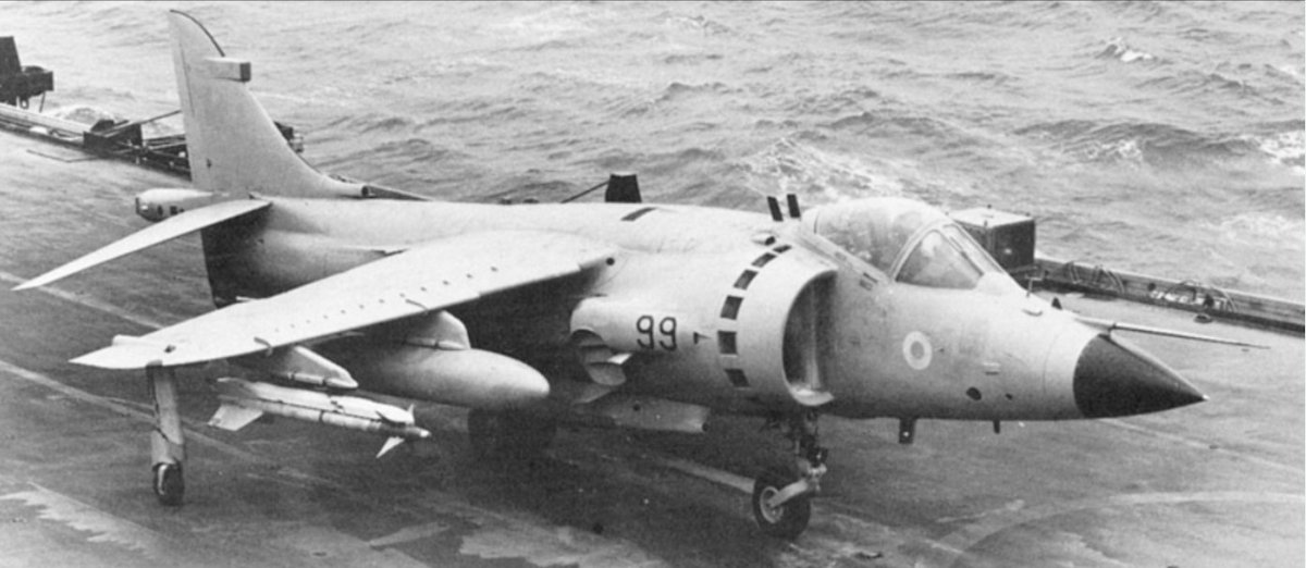 airpower1982's tweet photo. #OTD 24 May 1982, Lt Cdr Andy Auld (CO #800NAS) and his wingman, Lt Dave Smith, were vectored towards an incoming raid of Argentine #Daggers, north of #PebbleIsland. The #SeaHarriers quickly dispatched all 3 Daggers with their AIM-9L #Sidewinders. #Falklands40 https://t.co/4HE13uKibg