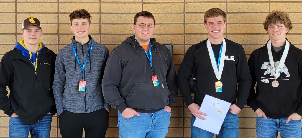 Congratulations to the Skills USA Team at their competition in Rapid City. Place winners were: 1st-Ben Kwasniewski and 3rd-Max Duerre.