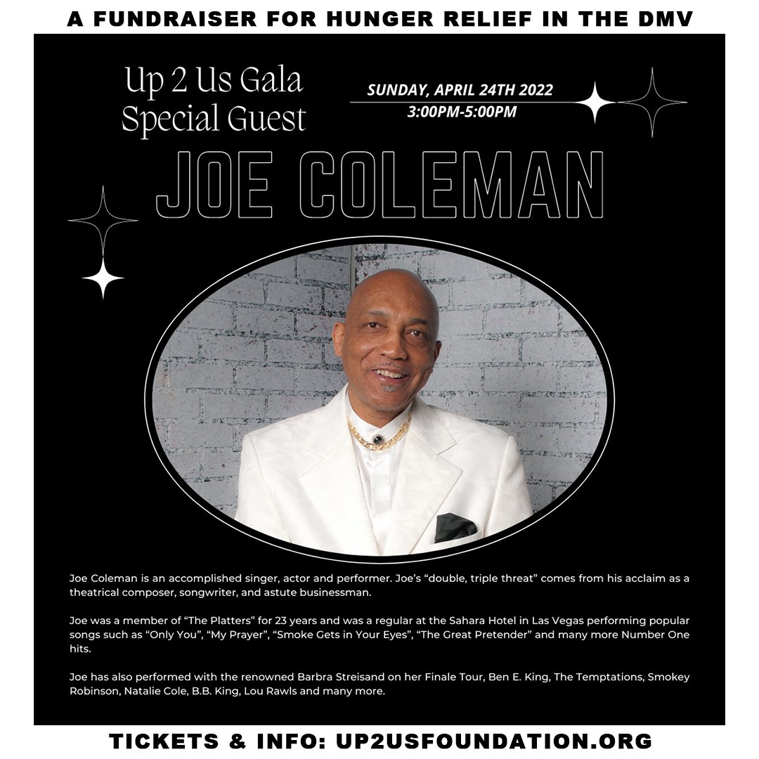 up2usfoundation's tweet photo. Join us for our inaugural Up 2 Us Gala with special guest performer, Motown legend, Joe Coleman. Don’t miss this rare opportunity to watch a live Motown performance from the double-triple threat! 🎶  More on Mr. Coleman below… https://t.co/CkLqUbwDOp