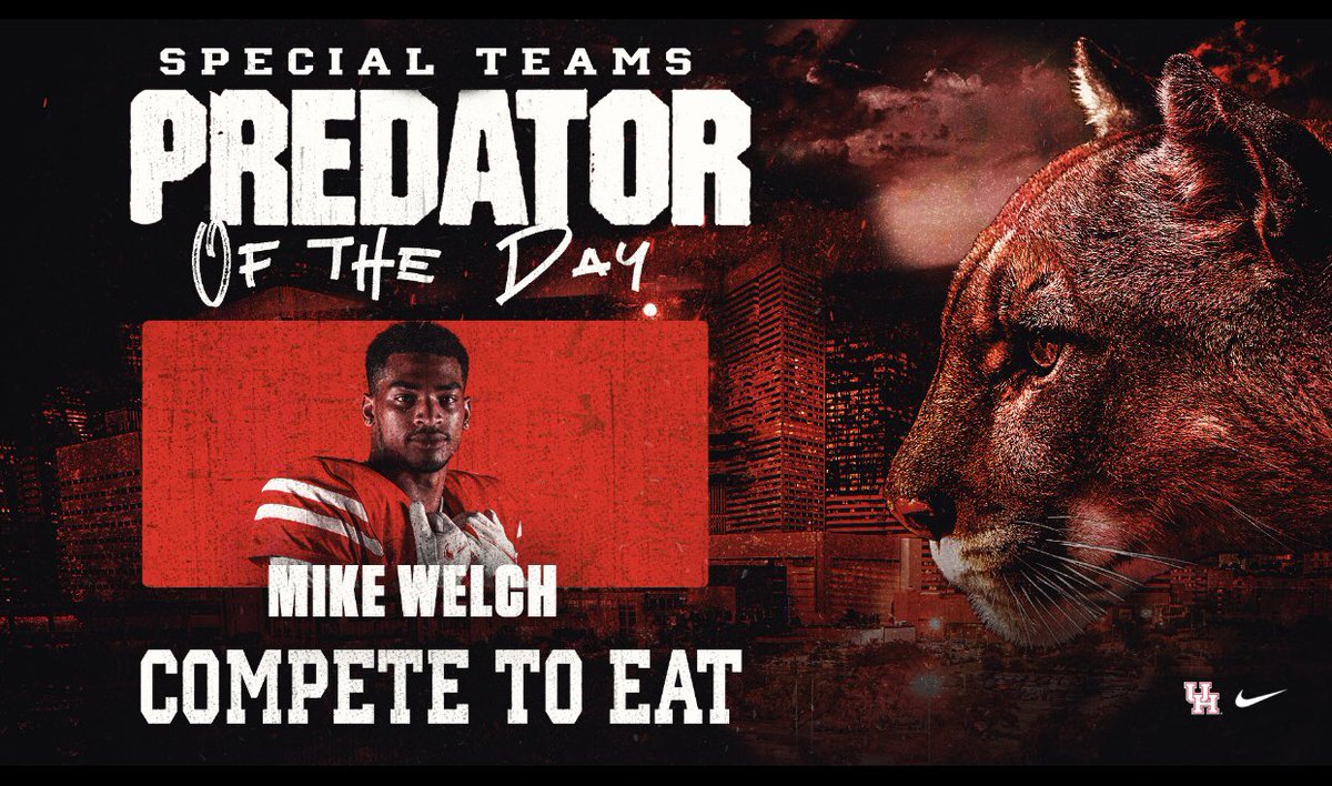 CoachMCScott's tweet photo. Special Teams Predator for the final day of Spring Competiton is @welchris_ #CompeteToEat #HoUSton https://t.co/iBXhQBe1G2