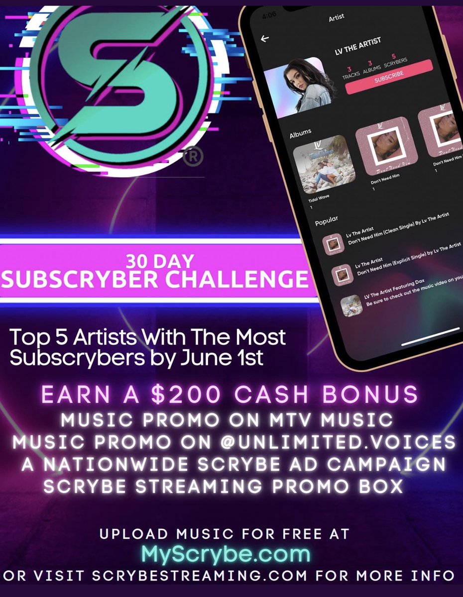 StreamingScrybe's tweet photo. Challenge really begins May 1st but we want to give creators a head start, download the app and start uploading content get comfortable and start telling your fans how to better support you.#contentcreators #scrybestreaming https://t.co/6bfmfRvITV
